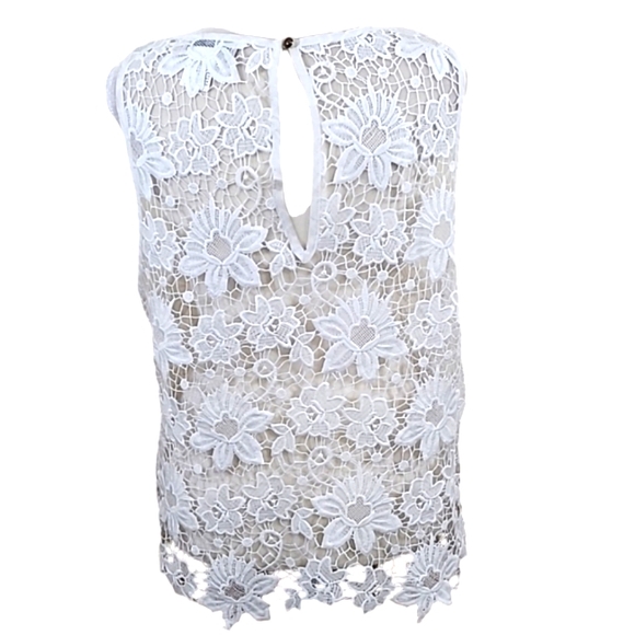 Muche et Muchette Crochet Sleeveless Top White Embroidered Lace Keyhole Back - Picture 5 of 12
